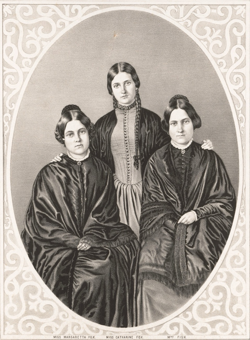 Margaretta and Catharine Fox, with their sister Leah. Lithograph, 1852.