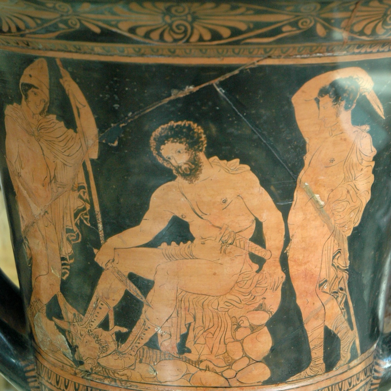 Odysseus consults the shade of Tiresias. Lucanian red-figure krater, c. 380 BC. Cabinet des Médailles, Paris.